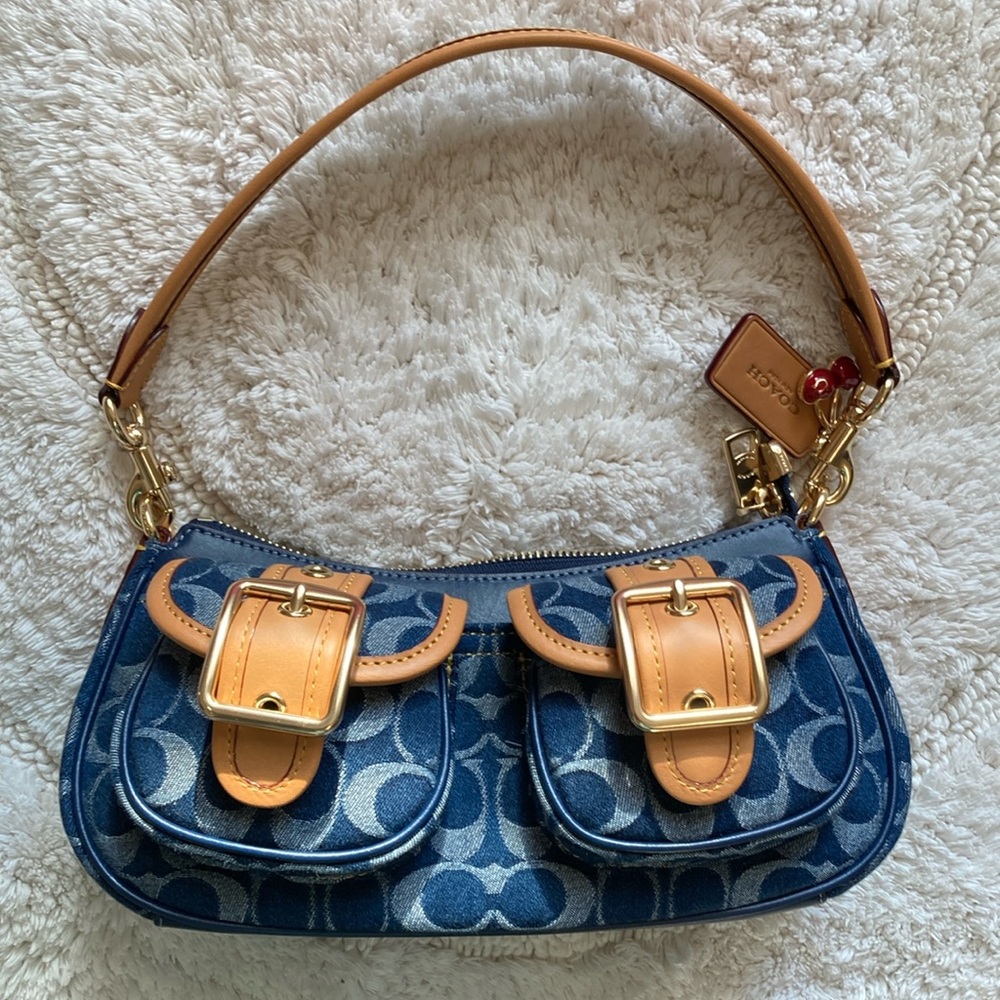 Coach Denim Ashton Shoulder Bag Crossbody Cherry Charm Y2K